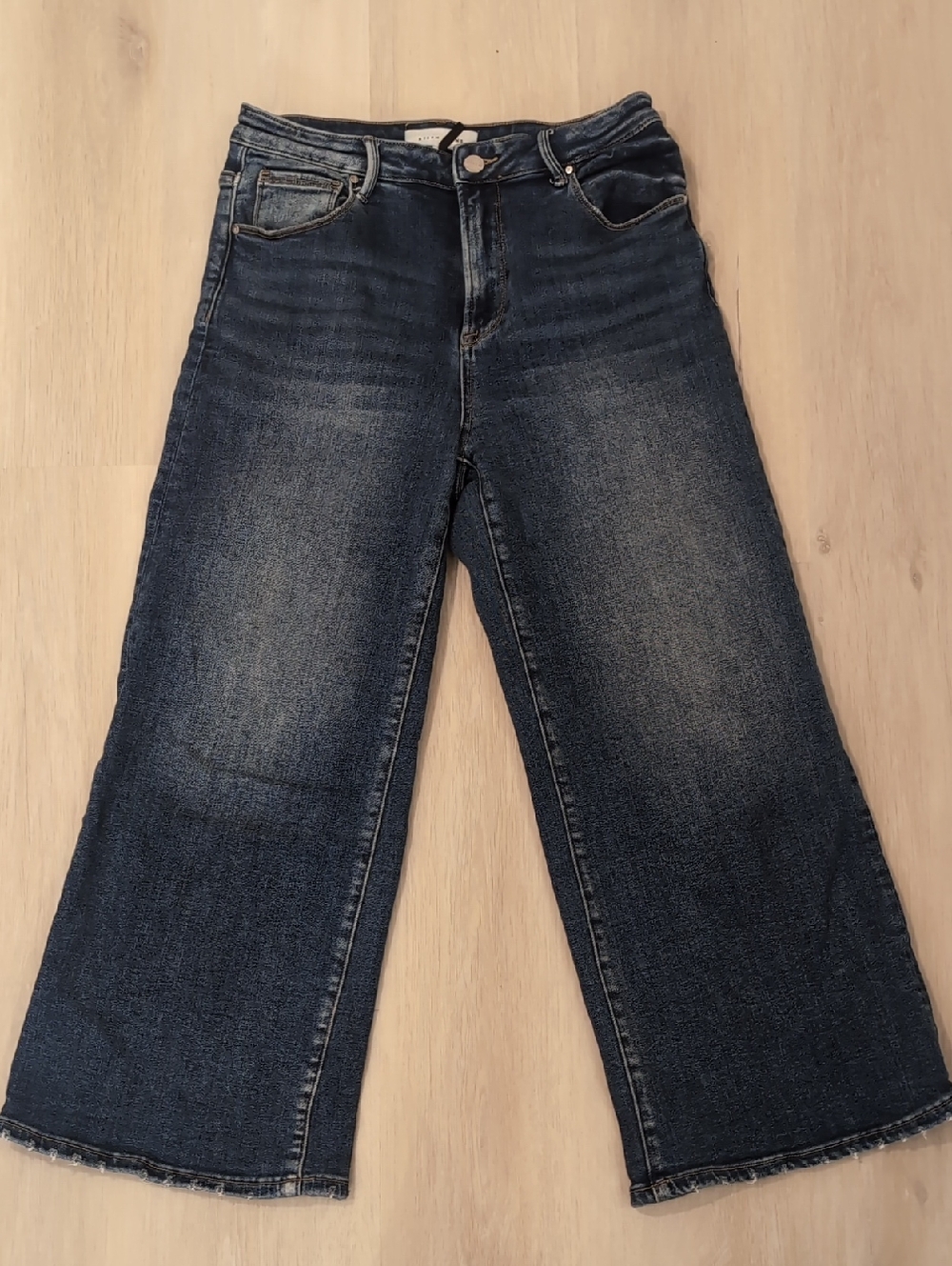 Risen Jeans High-Rise Cropped Wide Leg Jeans in Dark Blue Denim
